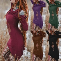 Fashion Solid Color Long Sleeve Pile Collar Irregular Hem Dress