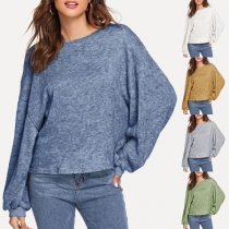 Fashion Solid Color Long Sleeve Dolman Sleeve Loose Knit Top