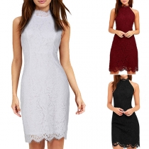 Elegant Solid Color Sleeveless Slim Fit Lace Dress