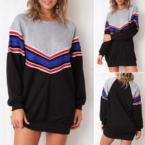 Fashion Contrast Color Long Sleeve Round Neck Sweatshirt