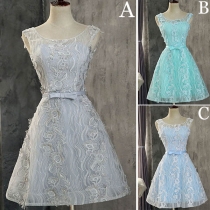 Fashion Lace Spliced Sleeveless Embroidered Backless Slim Fit Dress