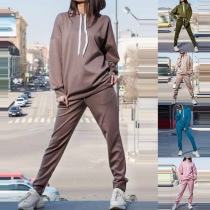 Fashion Solid Color Hoodie + Pants Sports Suit