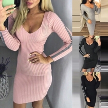 Sexy V-neck Long Sleeve Slim Fit Knit Dress