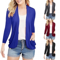 Fashion Solid Color Long Sleeve Cardigan