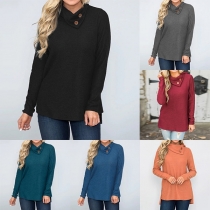 Fashion Solid Color Long Sleeve Oblique Collar High-low Hem T-shirt