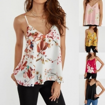 Sexy Backless V-neck Printed Cami Top