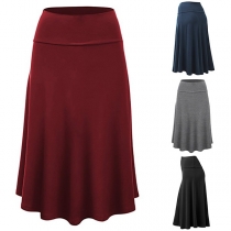 Fashion Solid Color High Waist Skirt