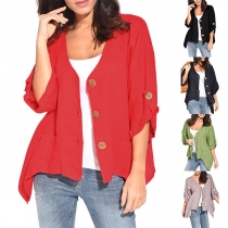 Fashion Solid Color Long Sleeve Irregular Hem Cardigan
