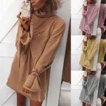 Fashion Solid Color Long Sleeve Scarf Collar Loose Top
