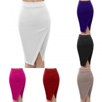 Fashion Solid Color High Waist Irregular Hem Skirt