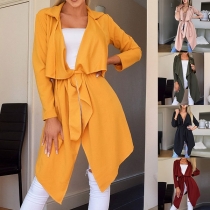 Fashion Solid Color Long Sleeve Irregular Hem Windbreaker Coat