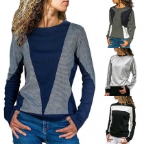 Fashion Contrast Color Long Sleeve Round Neck Sweatshirt