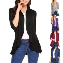 Fashion Solid Color Half Sleeve Irregular Ruffle Hem Cardigan