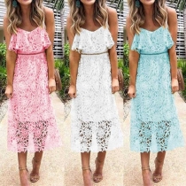 Sexy Backless Solid Color Sling Lace Dress