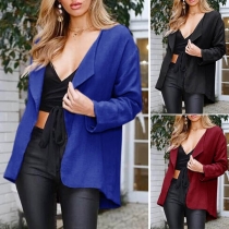 Fashion Solid Color Lapel Collar Long Sleeve Cardigan