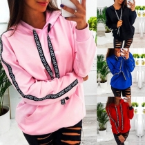 Fashion Ribbon Trim Kangaroo Pocket Long Sleeve Hoodie