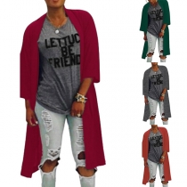 Fashion Open Front Solid Color Middle Sleeve Cardigan