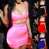 Sexy Hollow Out High Waist Solid Color Sling Tight Dress