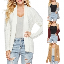 Fashion Solid Color Long Sleeve Slim Fit Knit Cardigan