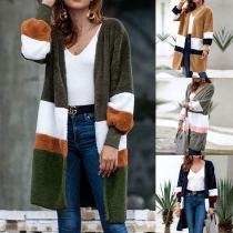 Fashion Contrast Color Long Sleeve Plush Cardigan