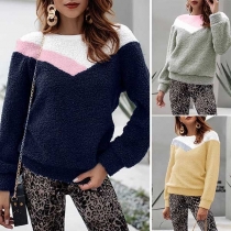 Fashion Contrast Color Long Sleeve Round Neck Sweatshirt
