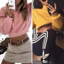 Fashion Solid Color Long Sleeve Mock Neck Short-style Sweatshirt