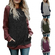 Fashion Contrast Color Long Sleeve Round Neck Loose Sweatshirt 