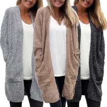 Fashion Long Sleeve Front-pocket Loose Knit Cardigan