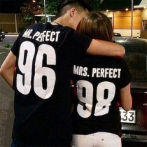 Fashion Letters Printed Short Sleeve Round Neck Couple T-shirt