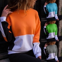 Fashion Contrast Color Round-neck Long Sleeve Fabric Spliced Sweatshirt