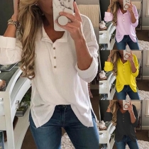 Sweet Solid Color Lapel Collar Front Single-breasted Long Sleeve Irregular Hemline Shirt