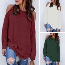 Fashion Solid Color Long Sleeve Off-shoulder Irregular Hemline Shirt