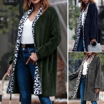 Fashion Leopard Spliced Long Sleeve Plush Cardigan 