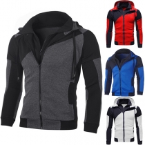 Kontrastfärgad långärmad huvtröja med dragkedja och Slim Fit för män