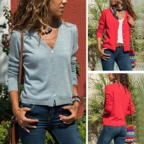 Fashion V-neck Long Sleeve Solid Color Single-breasted Coat