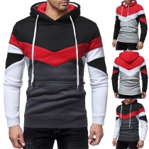  Fashion Contrast Color Fabric Spliced Long Sleeve Slim Fit Men's Sweatshirt