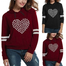 Fashion Heart Printed Long Sleeve Casual Hoodie