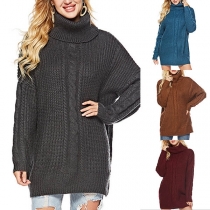 Fashion Solid Color Long Sleeve Turtleneck Loose Sweater