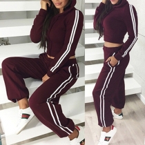 Fashion Striped Spliced Long Sleeve Hoodie + Pants Sports Suit