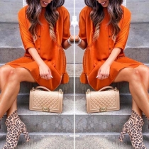 Fashion Solid Color Half Sleeve Round Neck Loose Dress