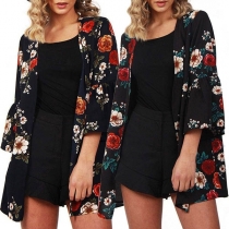 Fashion 3/4 Sleeve Printed Chiffon Cardigan 