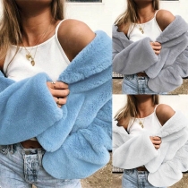 Fashion Solid Color Long Sleeve Lapel Plush Coat 