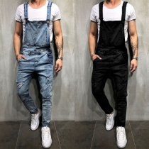 Mode enfärgad Distressed Slim Fit jeansoverall för män