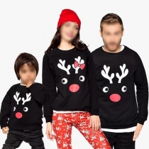 Cute Antler Printed Long Sleeve Round Neck Parent-child Sweatshirt