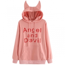Fashion Letters Printed Long Sleeve Horn-shaped Hooded Sweatshirt