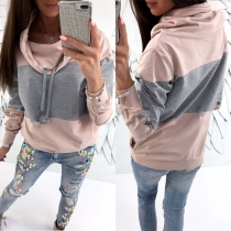 Fashion Contrast Color Long Sleeve Cowl Neck Sweatshirt 