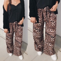 Fashion High Waist Lace-up Loose Leopard Print Pants