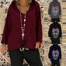 Fashion Skull Head Printed Long Sleeve Loose Hoodie 