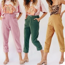 Fashion Solid Color High Waist Casual Pants 