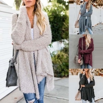 Fashion Solid Color Long Sleeve Irregular Hem Cardigan Coat
